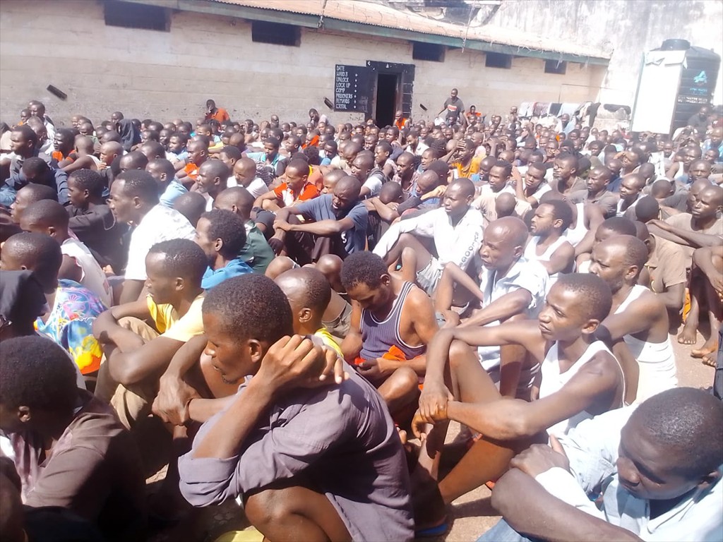 Prisoners listening to the Word of God at one of the prisons